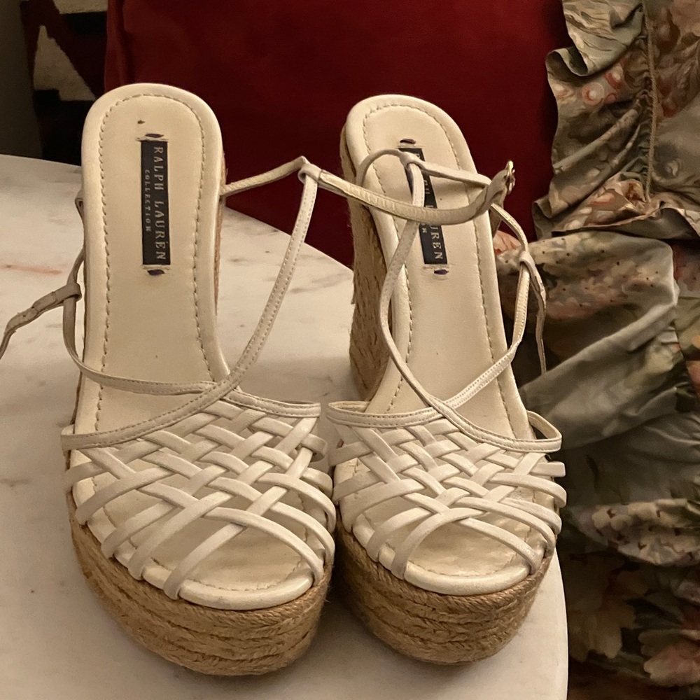 Ralph Lauren Women's White Woven Wedges